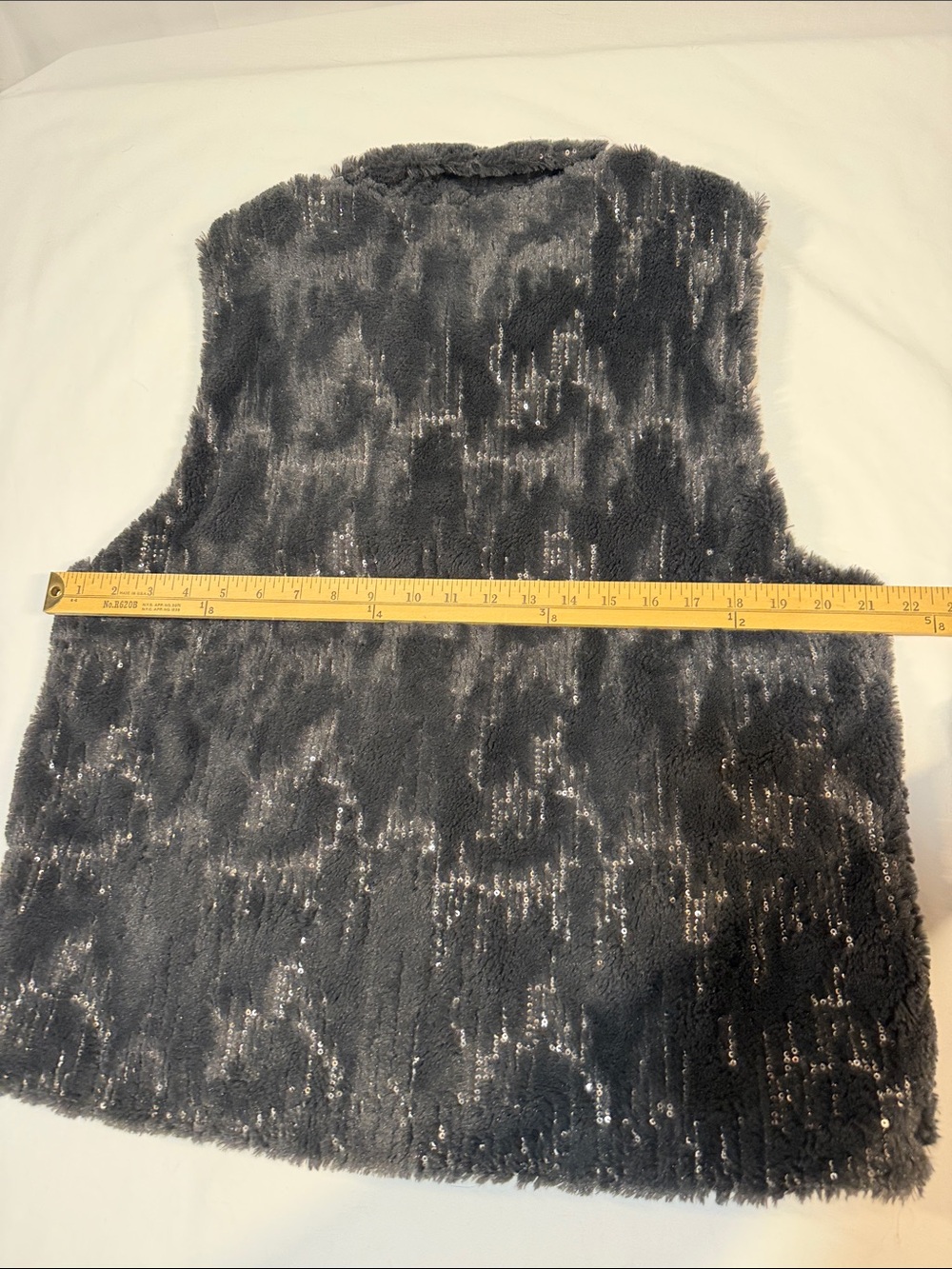 Betsey Johnson WL Black Faux Fur & Sequin Vest with Leopard Lining - Picture 11 of 11